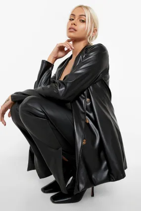 Faux Leather Double Breasted Blazer