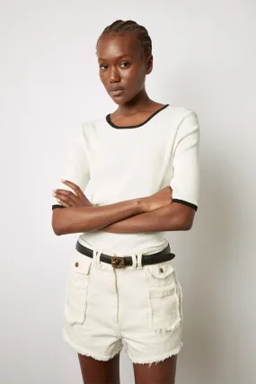 Gerard Darel LAMISS WHITE TWO-TONE RIBBED SWEATER