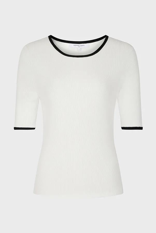 Gerard Darel LAMISS WHITE TWO-TONE RIBBED SWEATER