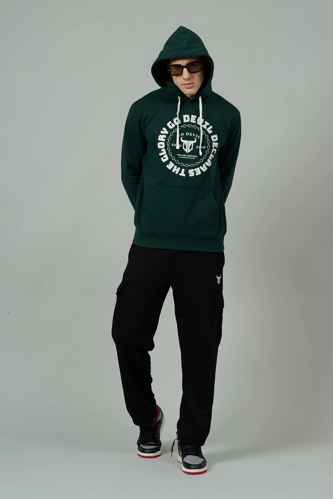 Go Devil Logo Printed Dark Green Hoodie for Men