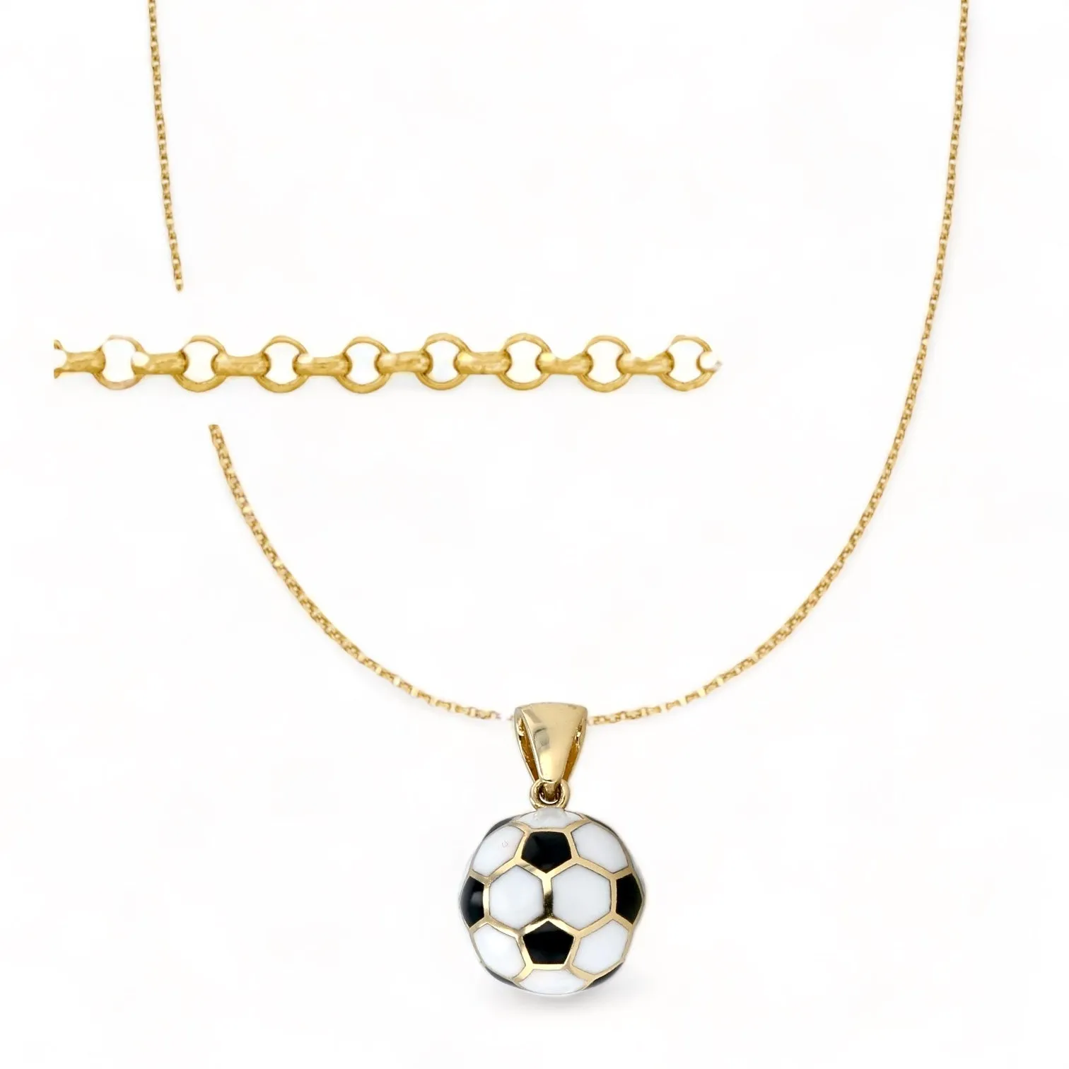 Gold football pendant with rollo chain, 14K yellow - 224802