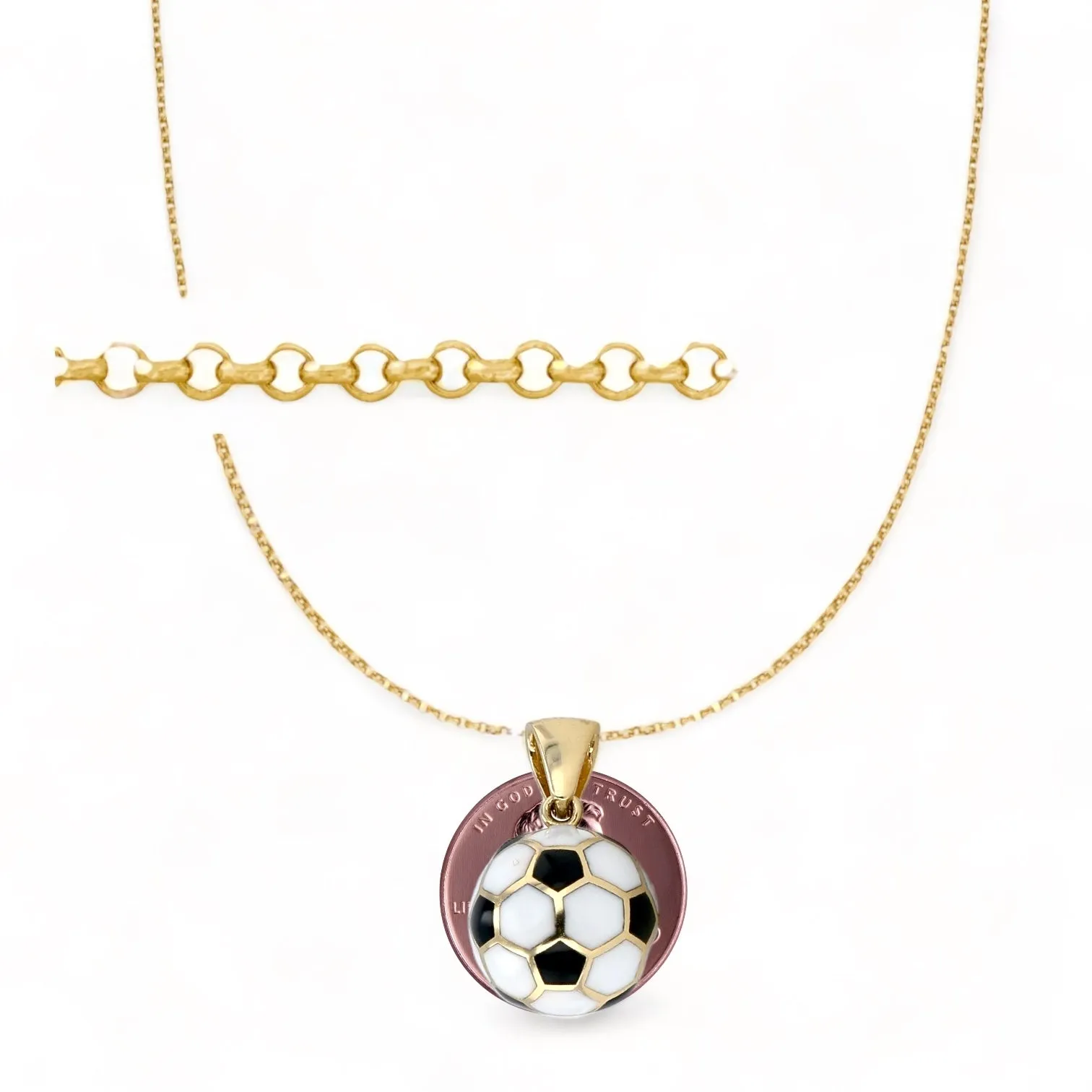 Gold football pendant with rollo chain, 14K yellow - 224802