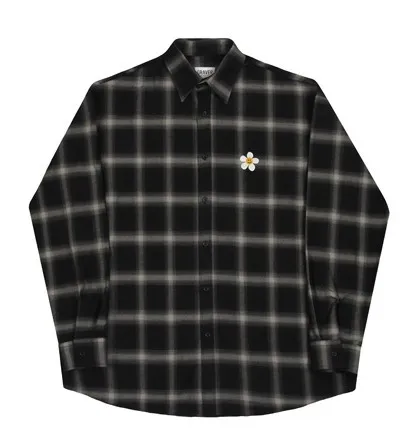 [GRAVER] Checkered Overfit Shirt with Flower Dot Embroidery