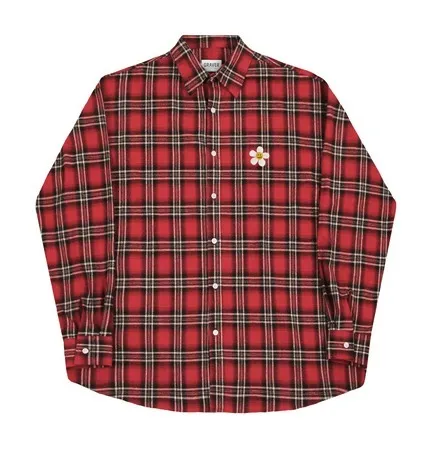 [GRAVER] Checkered Overfit Shirt with Flower Dot Embroidery