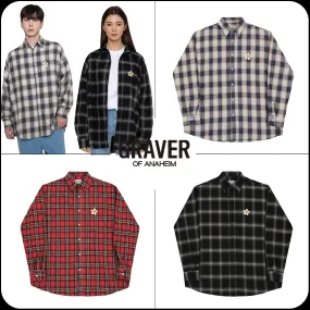 [GRAVER] Checkered Overfit Shirt with Flower Dot Embroidery