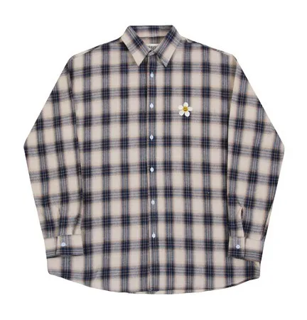 [GRAVER] Checkered Overfit Shirt with Flower Dot Embroidery