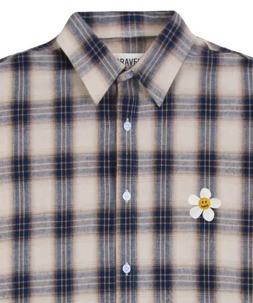 [GRAVER] Checkered Overfit Shirt with Flower Dot Embroidery