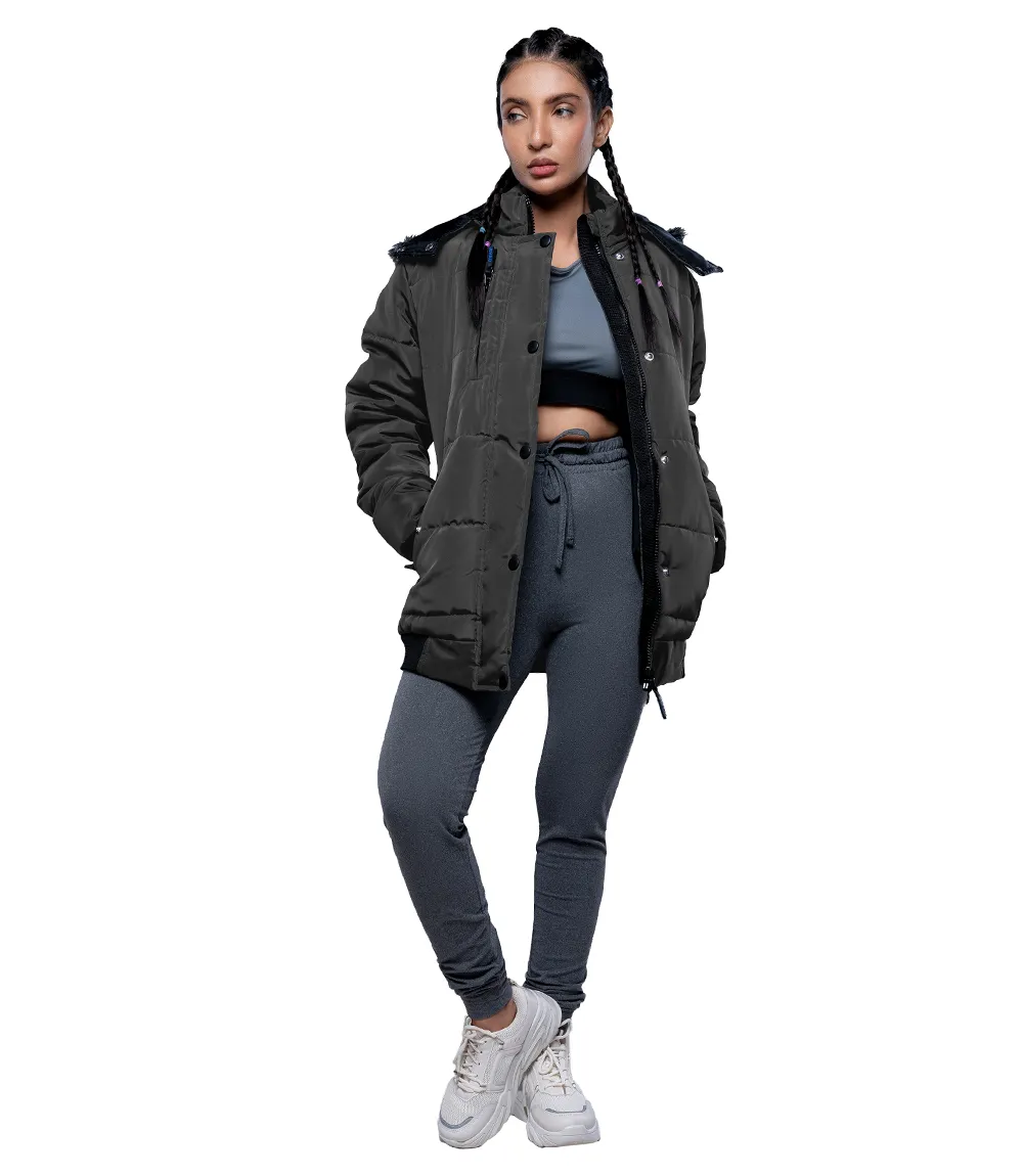 Jasmine Gray Faux Fur Hooded Puffer jacket