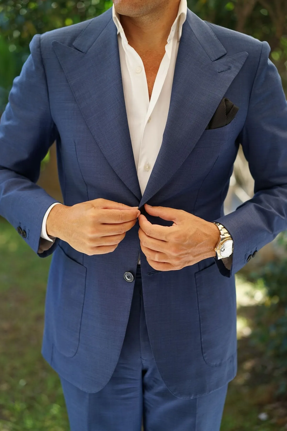 Jet Black Striped Pocket Square