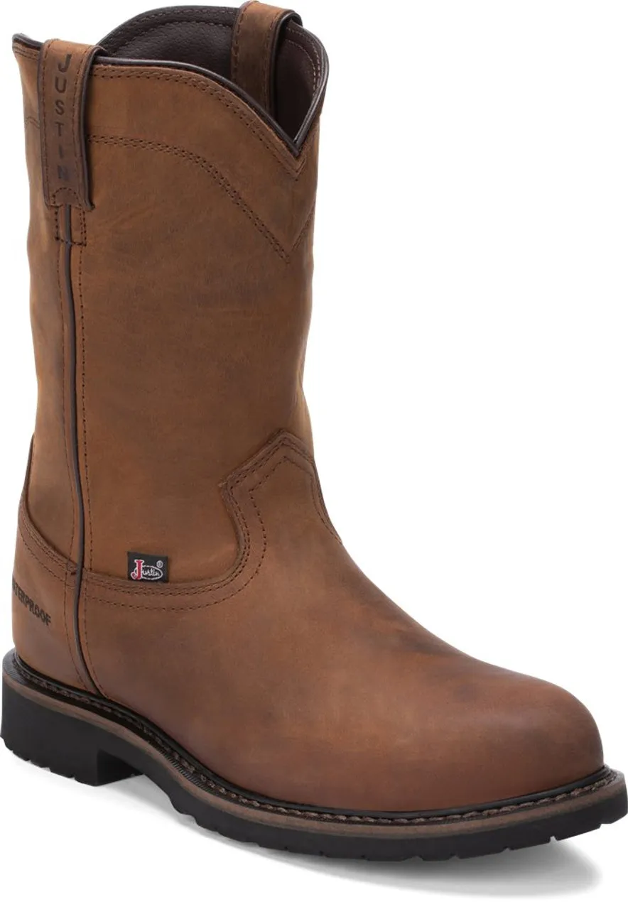 Justin Mens Boots SE4961 10" Drywall Pull On Steel Toe Whiskey Brown