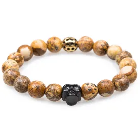 Kalahari Yellow Agate Black Skull Bracelet - Buy Now!