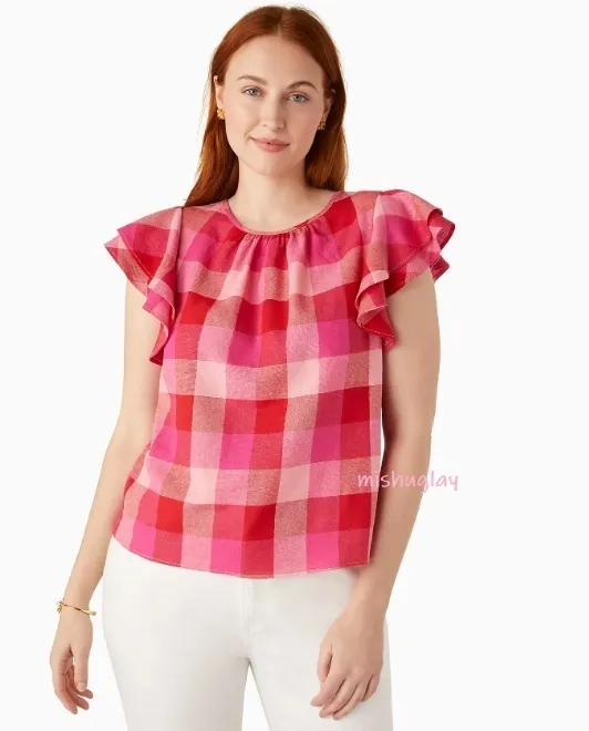 Kate Spade New York Plaid Patterns Office Style Short Sleeves