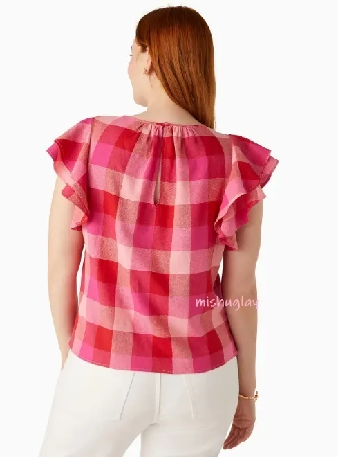 Kate Spade New York Plaid Patterns Office Style Short Sleeves