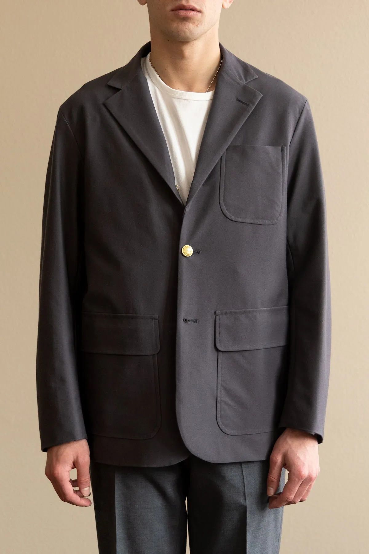 Knit 3 Button Baggy Blazer - Gray