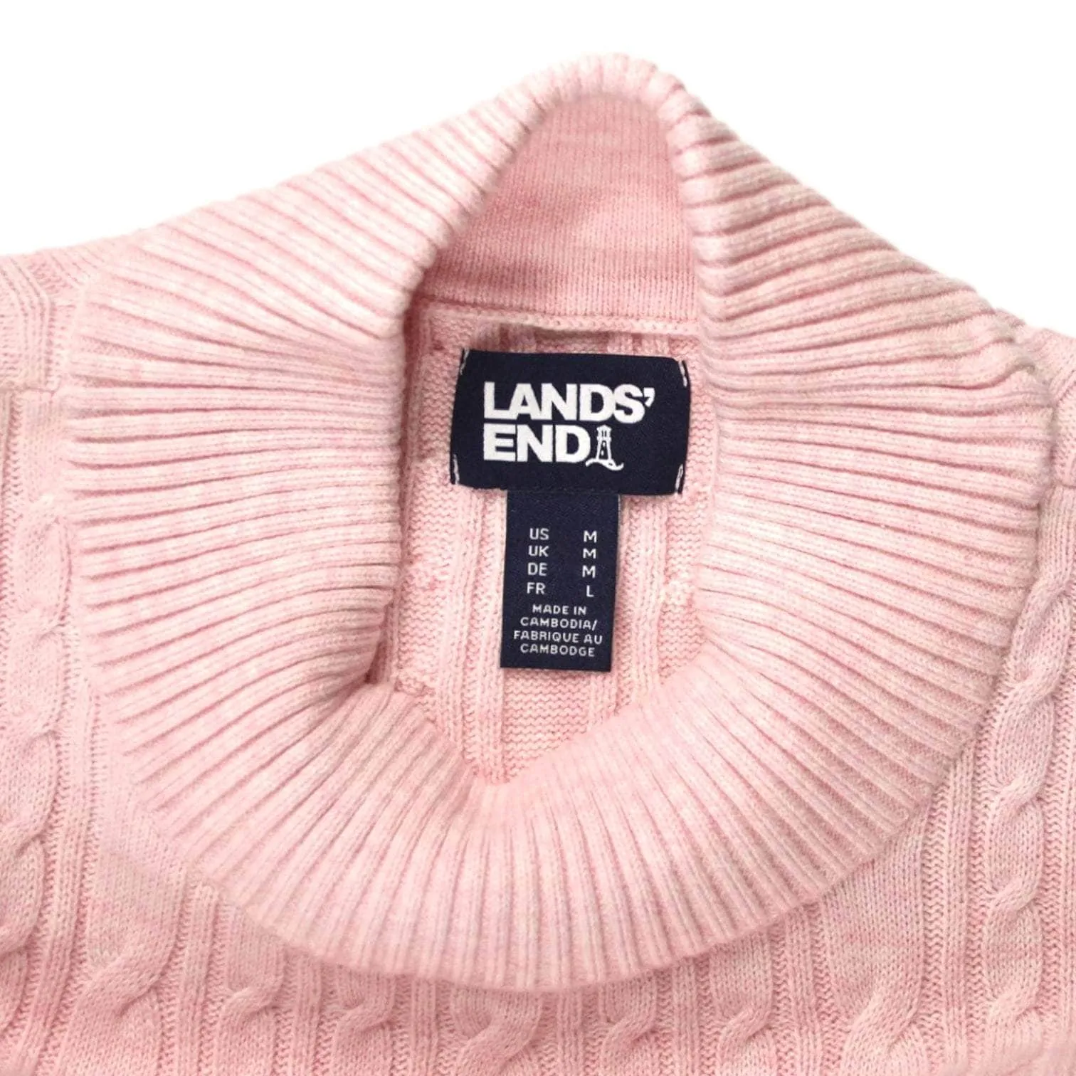 Lands' End Pink Cotton Cable Knit Sweater