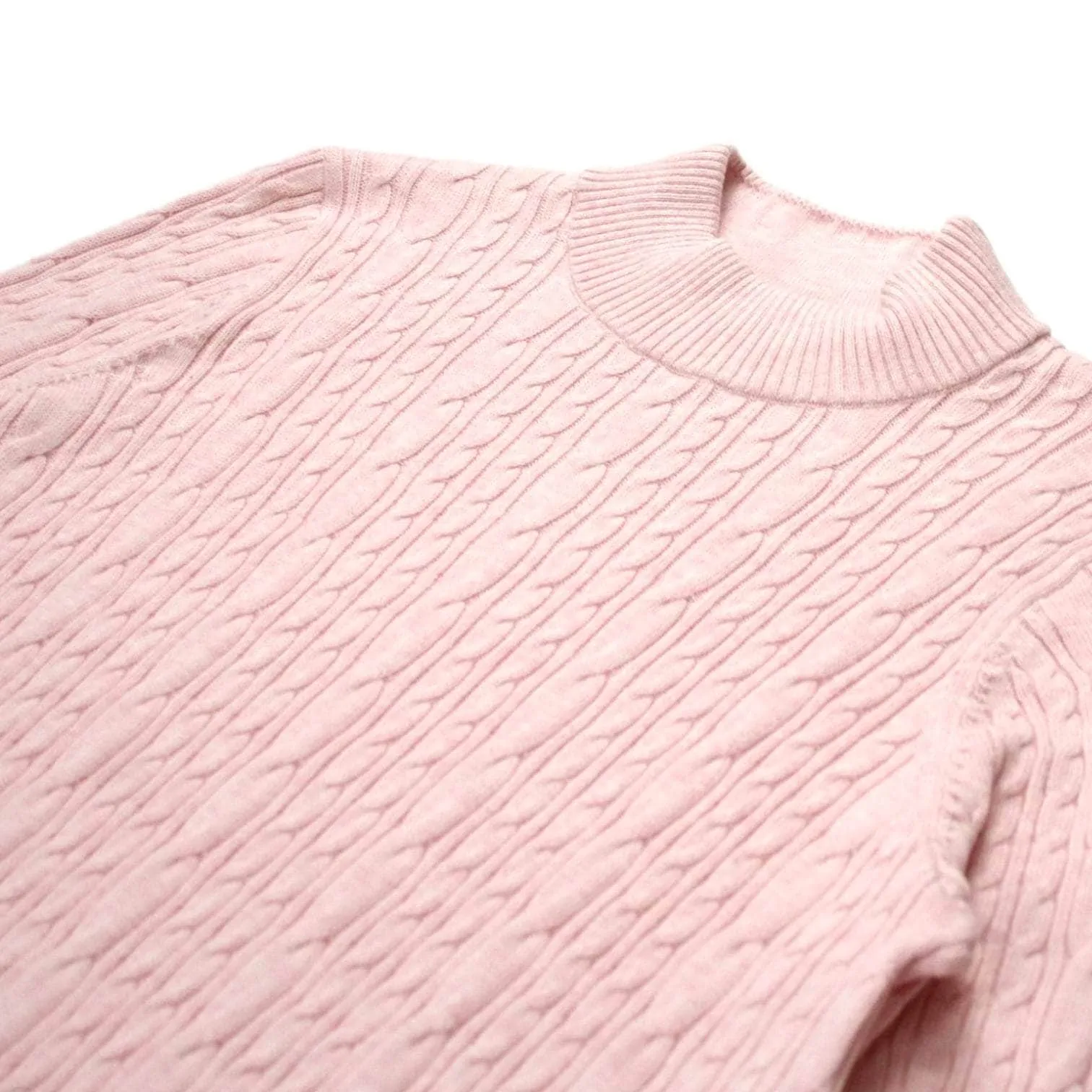 Lands' End Pink Cotton Cable Knit Sweater