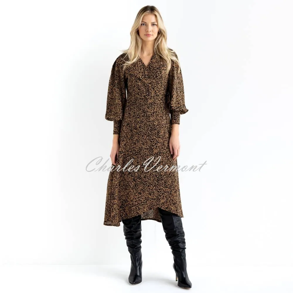 Marble Wrap Dress - Style 6792-130 (Camel/Black): Shop Now!