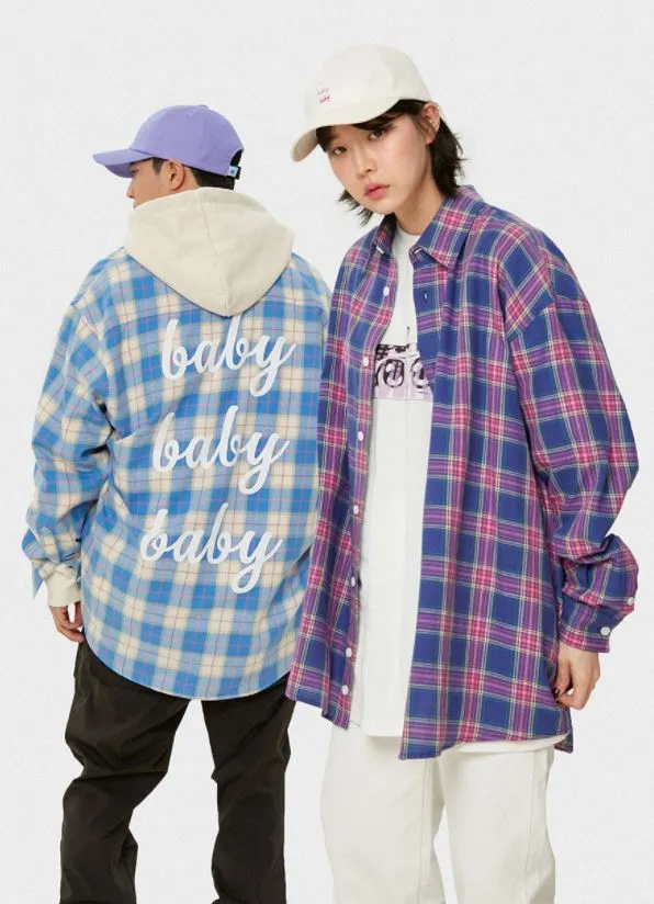 MARKM | Unisex Plaid Patterns Long Sleeve Shirt | Street Style Plain