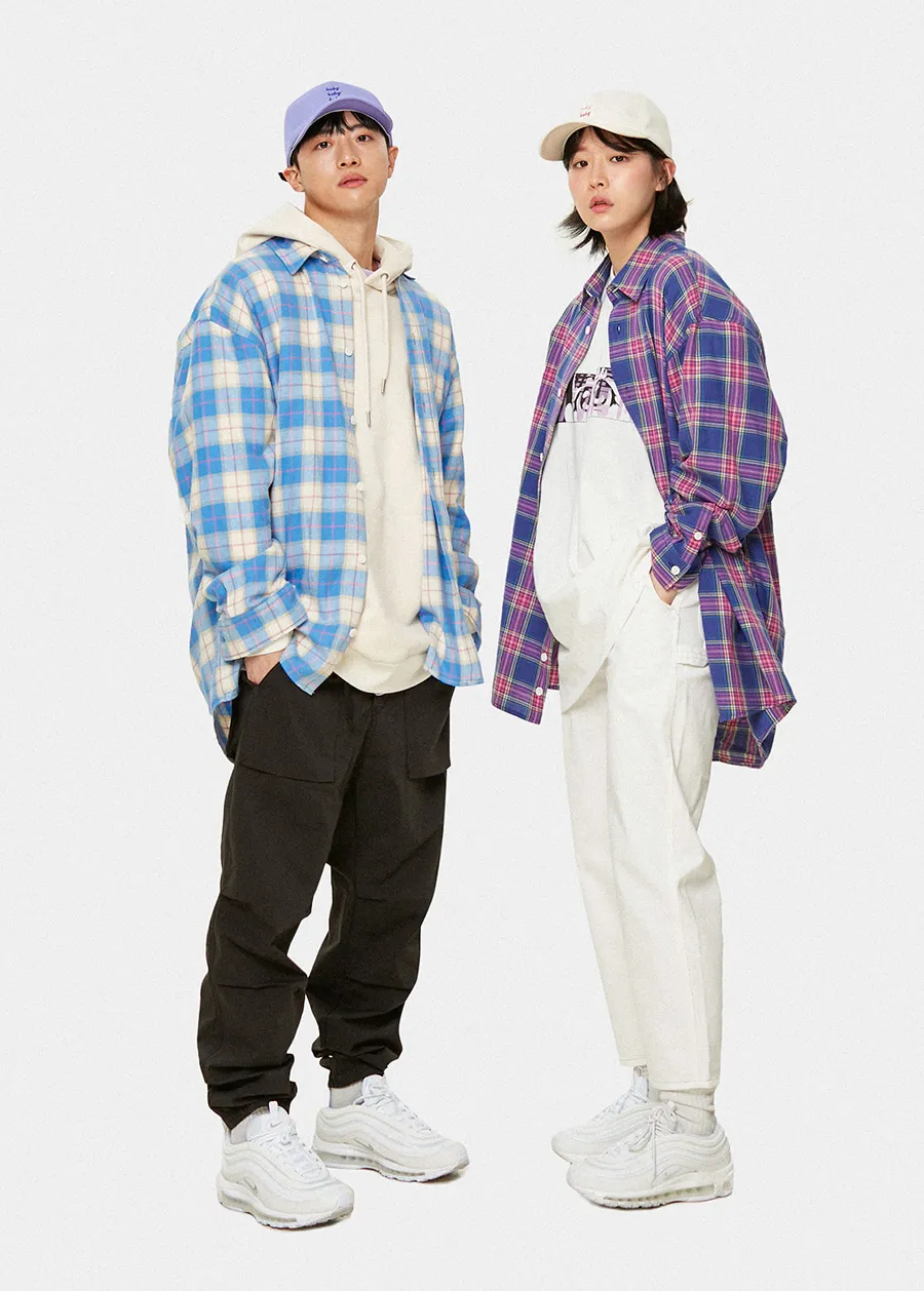 MARKM | Unisex Plaid Patterns Long Sleeve Shirt | Street Style Plain