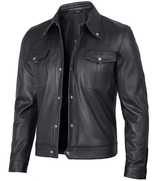 Men's Premium Black Trucker Leather Jacket