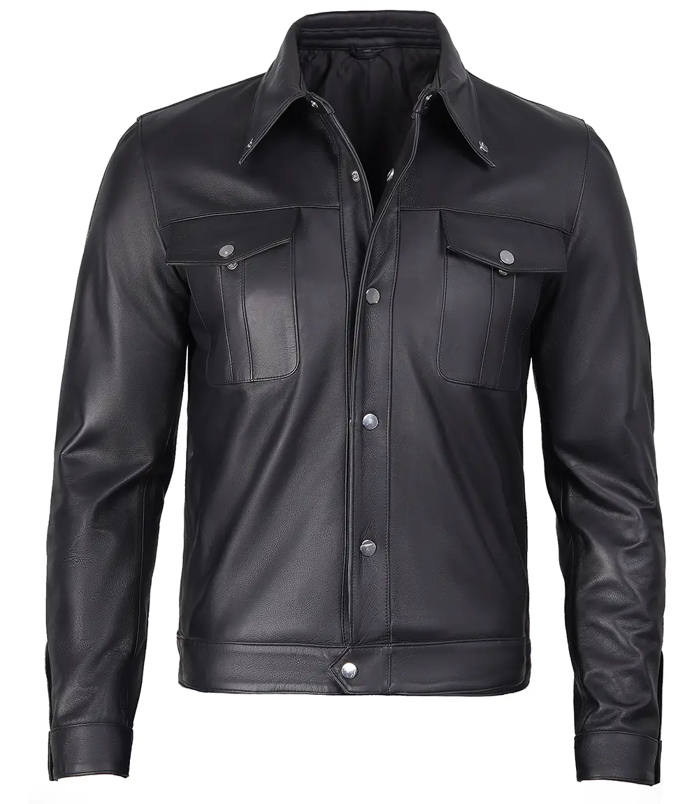 Men's Premium Black Trucker Leather Jacket