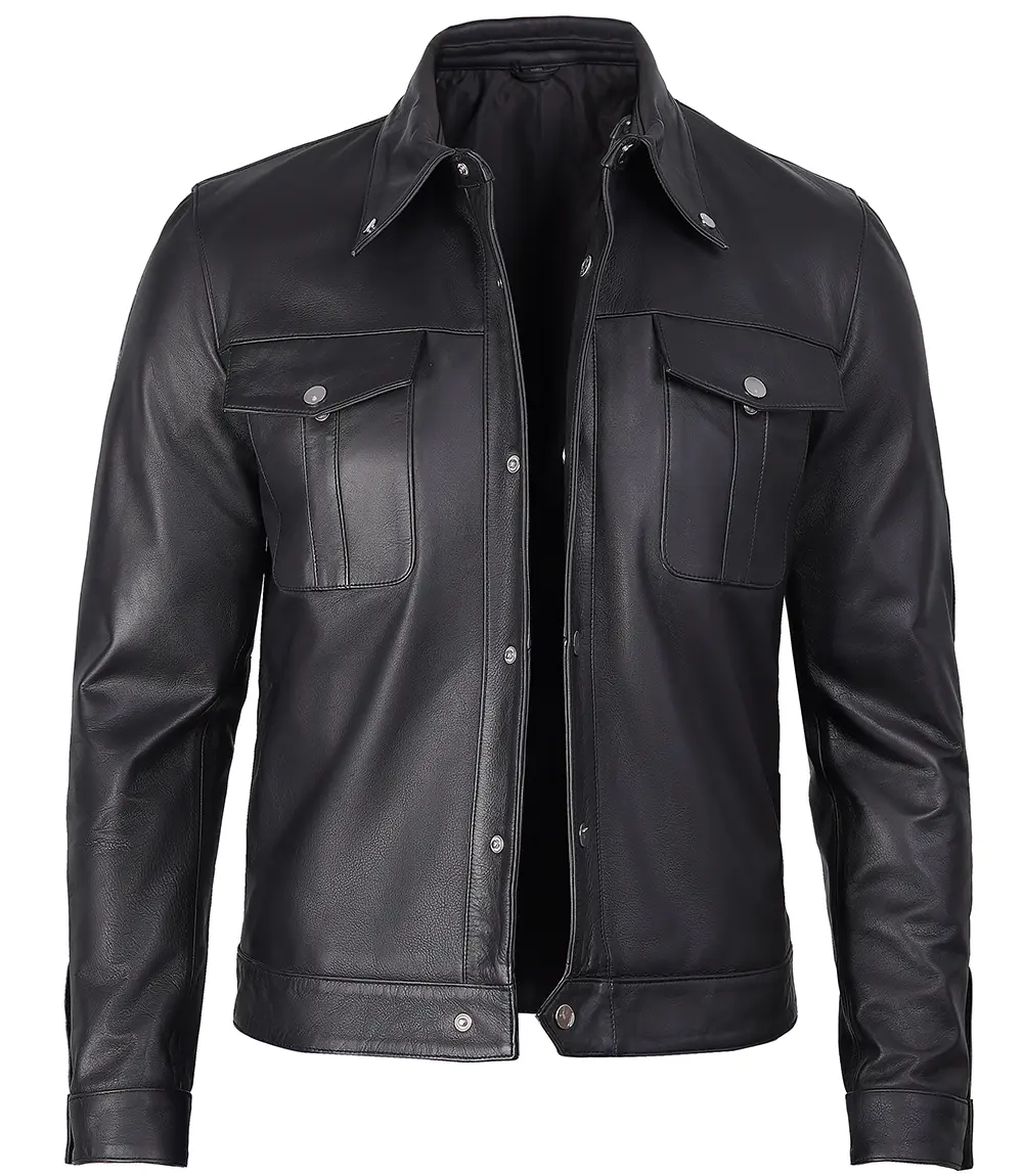 Men's Premium Black Trucker Leather Jacket