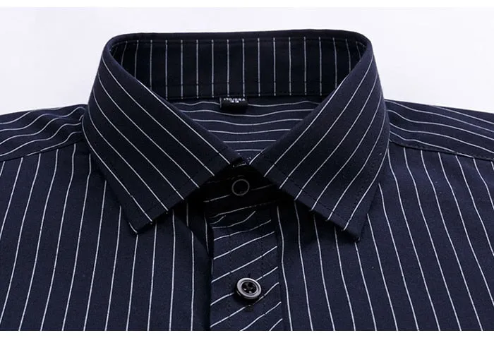 Men's Plaid Striped Long Sleeve Shirt with Patch Pocket for Office