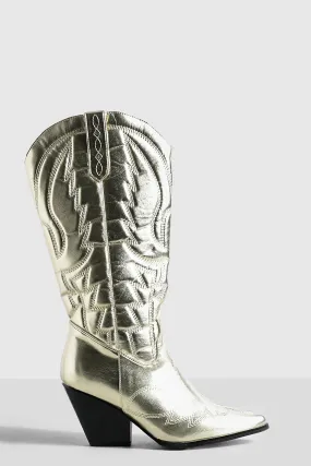 Metallic Knee High Western Cowboy Boots