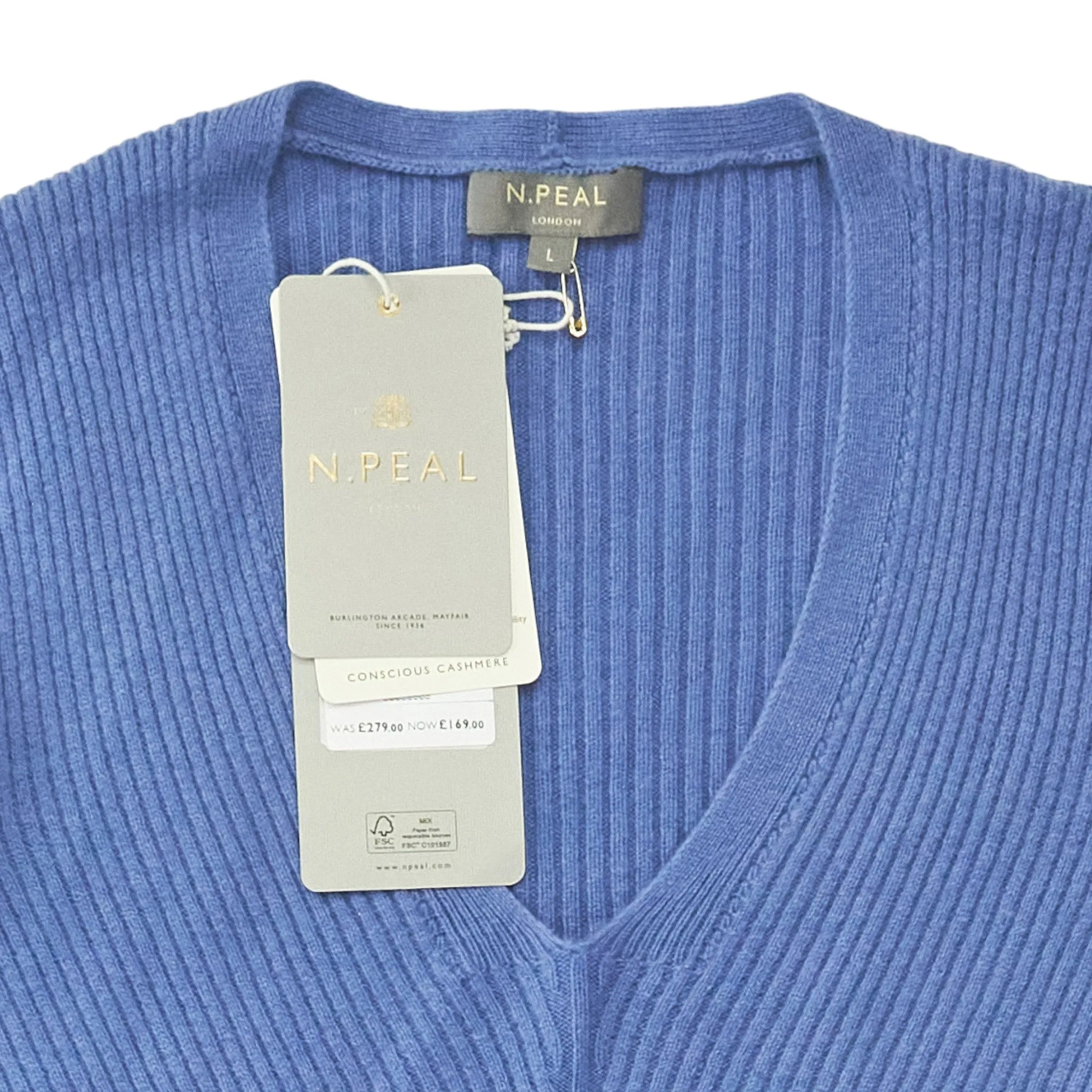 N. Peal Alpine Blue Rib Cashmere Sweater