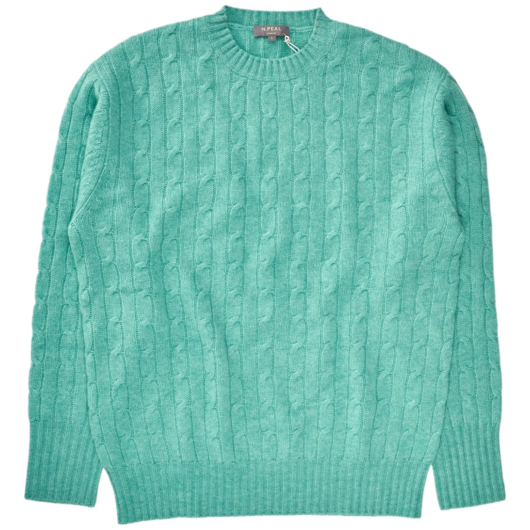 N. Peal Green Cable Cashmere Sweater