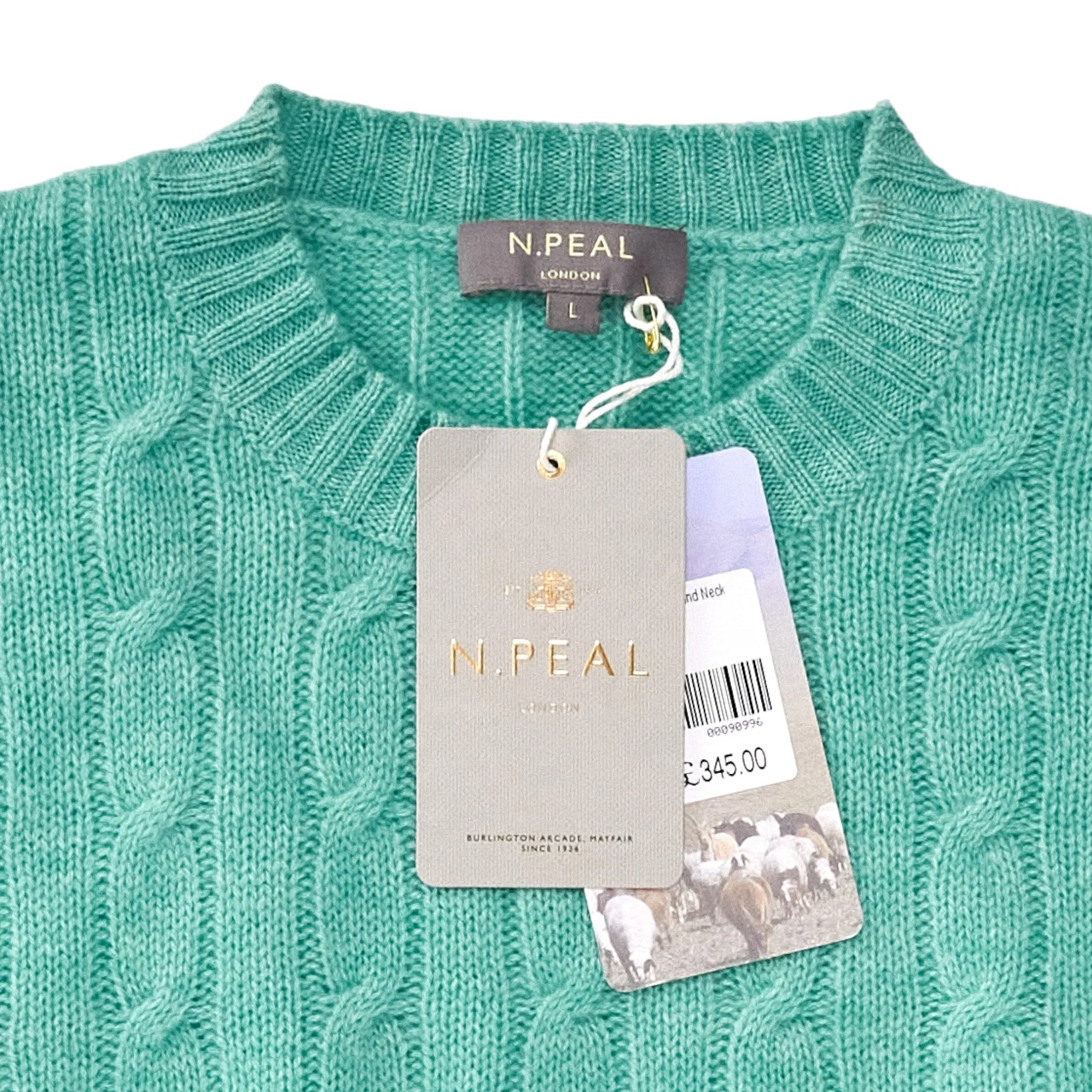 N. Peal Green Cable Cashmere Sweater