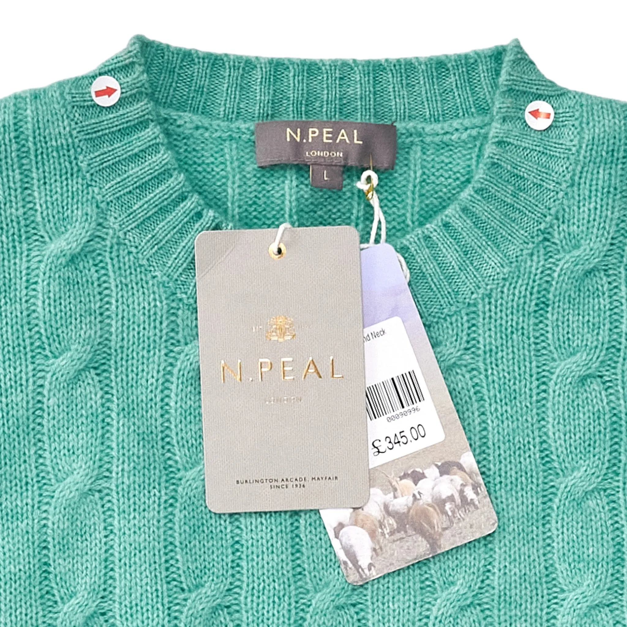 N. Peal Green Cable Cashmere Sweater