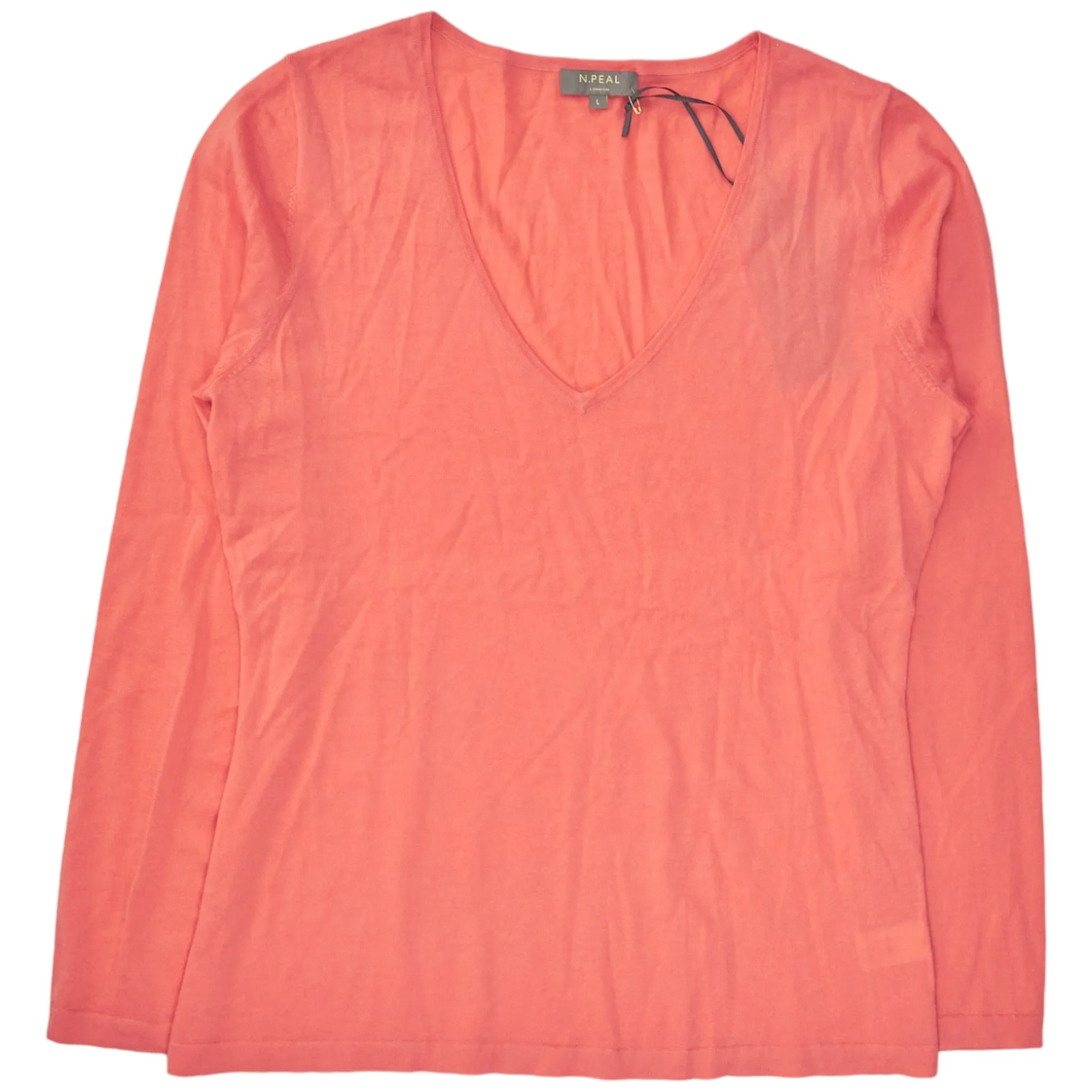 N. Peal Rich Coral Cashmere V-Neck Sweater