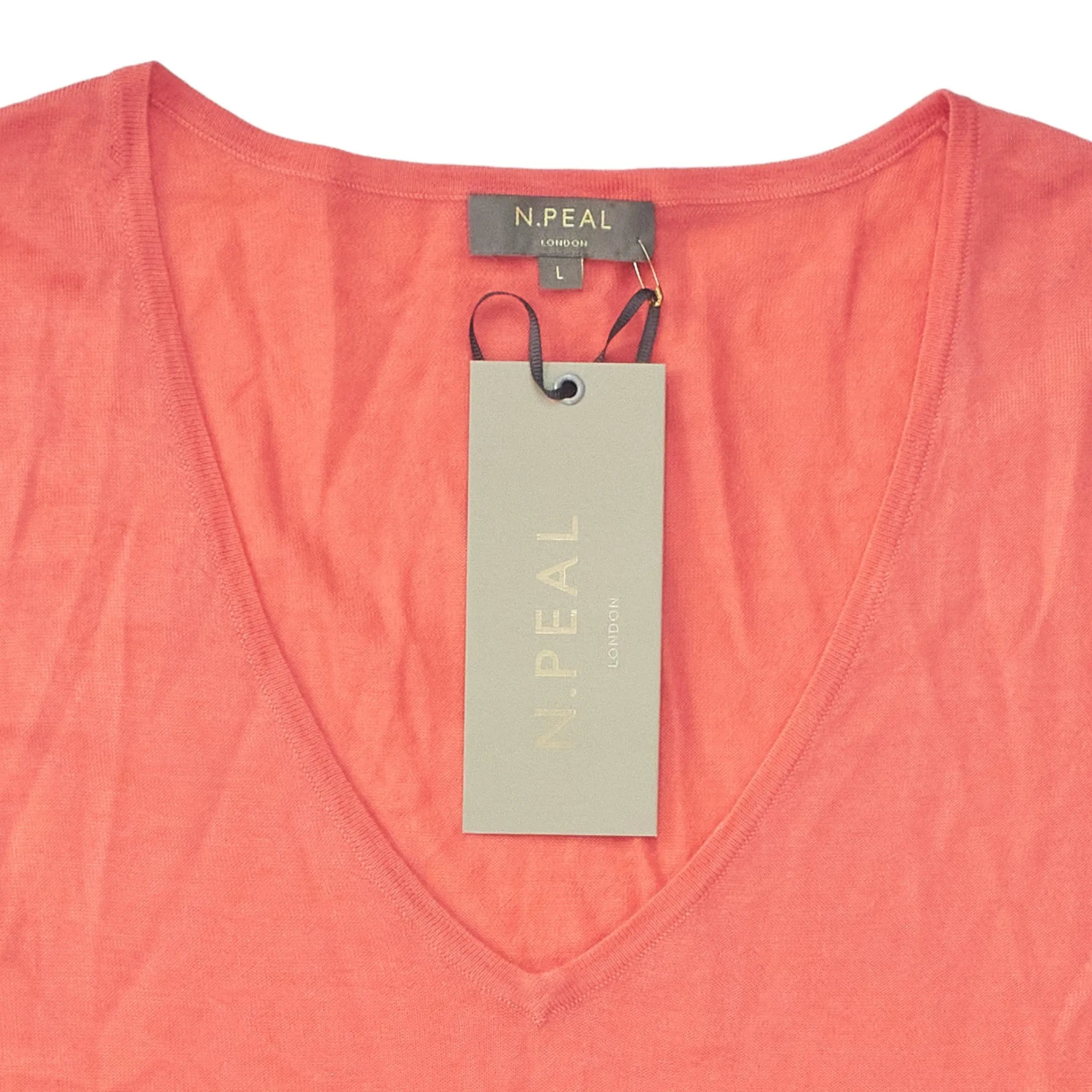 N. Peal Rich Coral Cashmere V-Neck Sweater