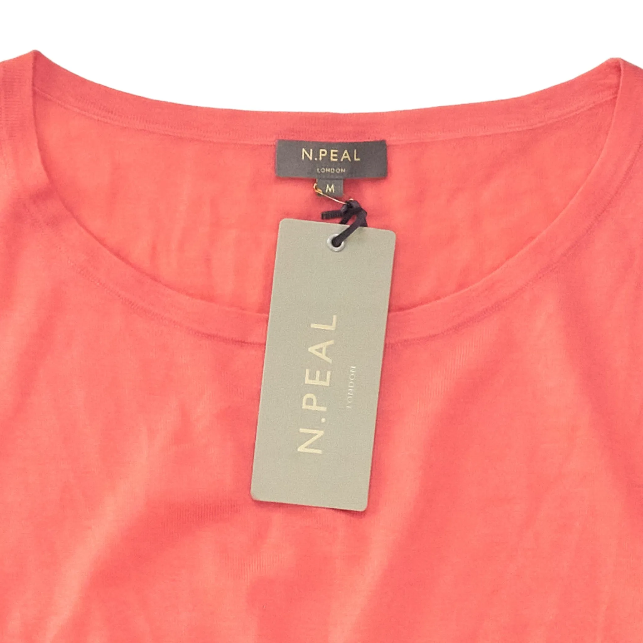 N. Peal Rich Coral Cropped Tie Front Sweater