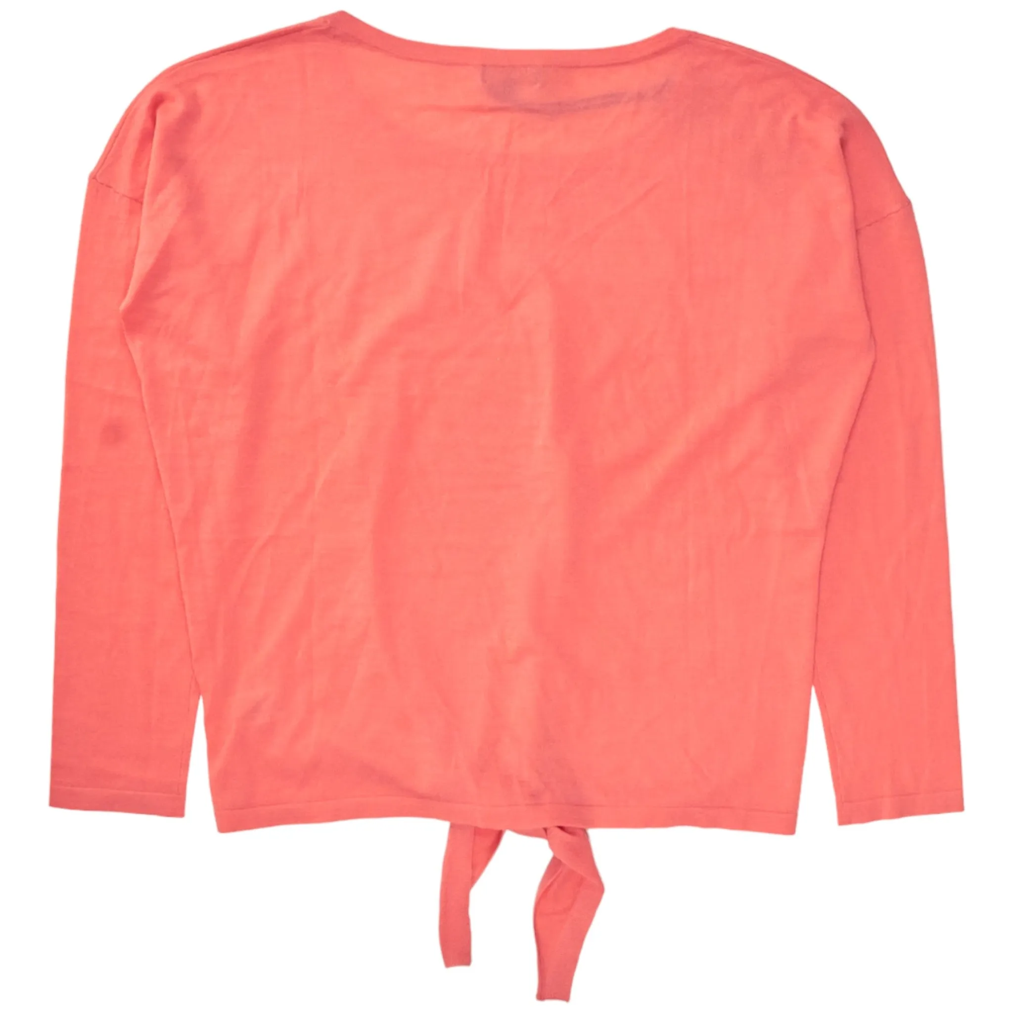 N. Peal Rich Coral Cropped Tie Front Sweater