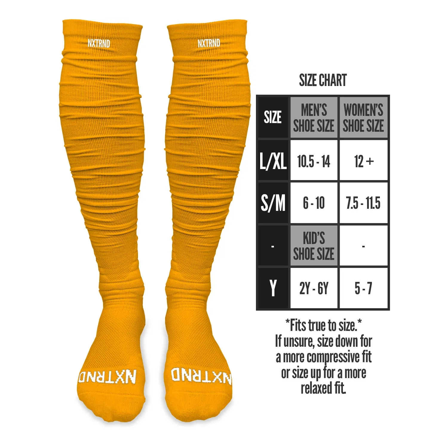 NXTRND extended scrunch football socks yellow.