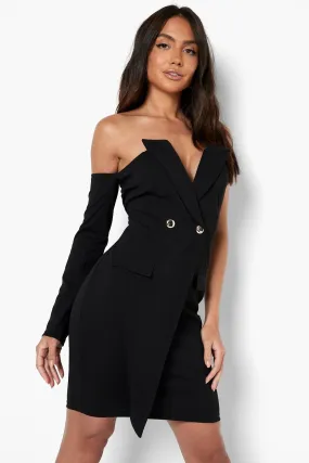 One Sleeve Pocket Detail Blazer Dress