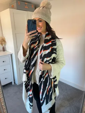 Orange and White Striped Zebra Pattern Scarf.