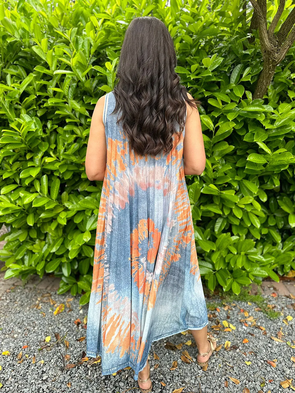 Orange Tie Dye Pleated Dress Fiona