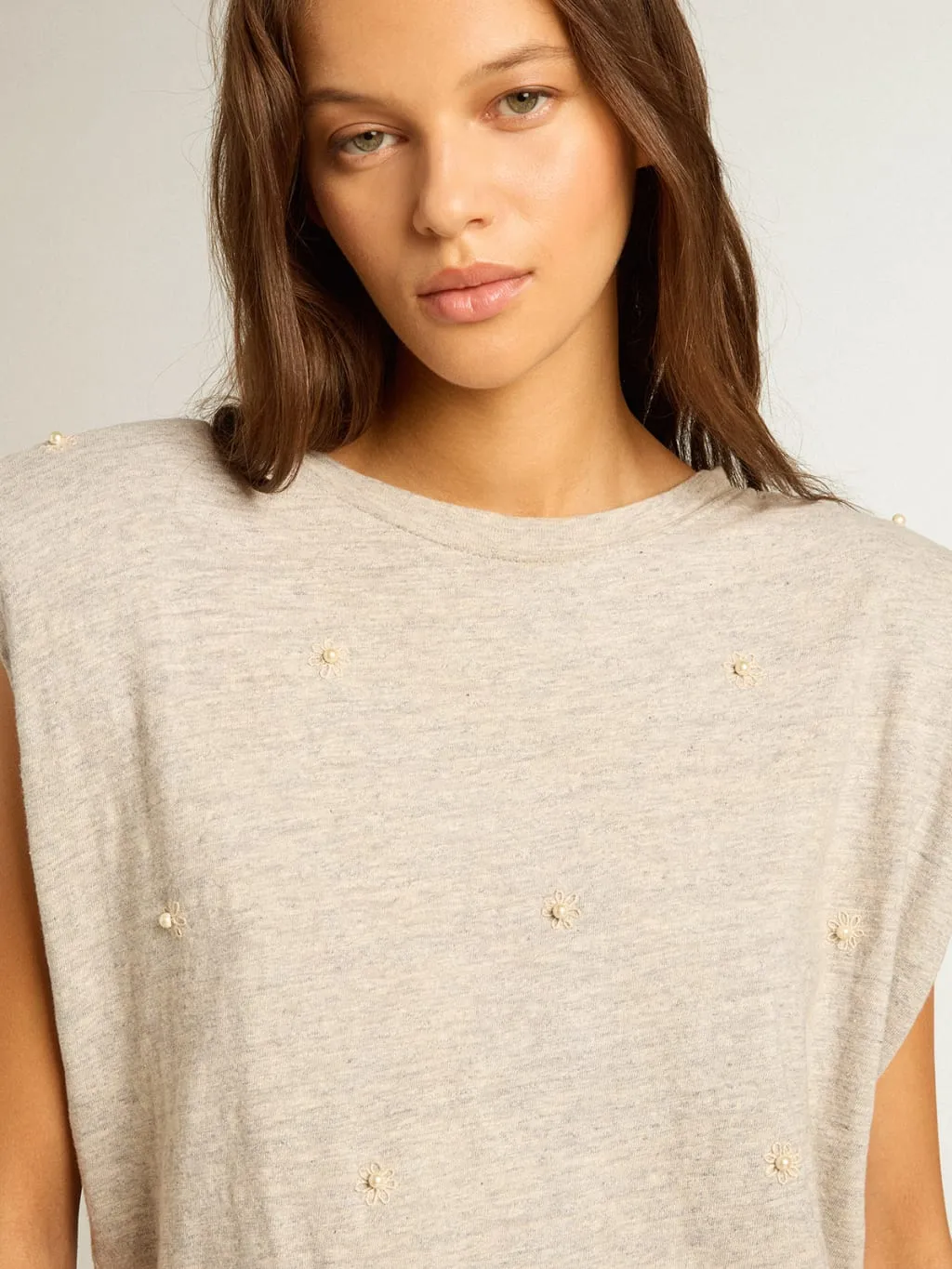 Padded-Shoulder Grey T-Shirt