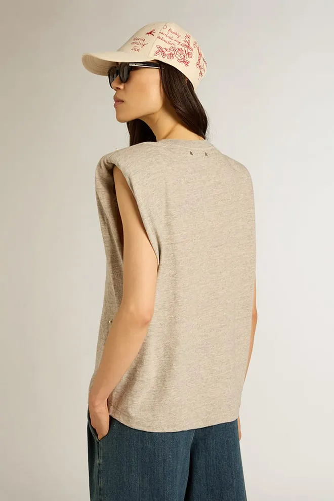 Padded-Shoulder Grey T-Shirt