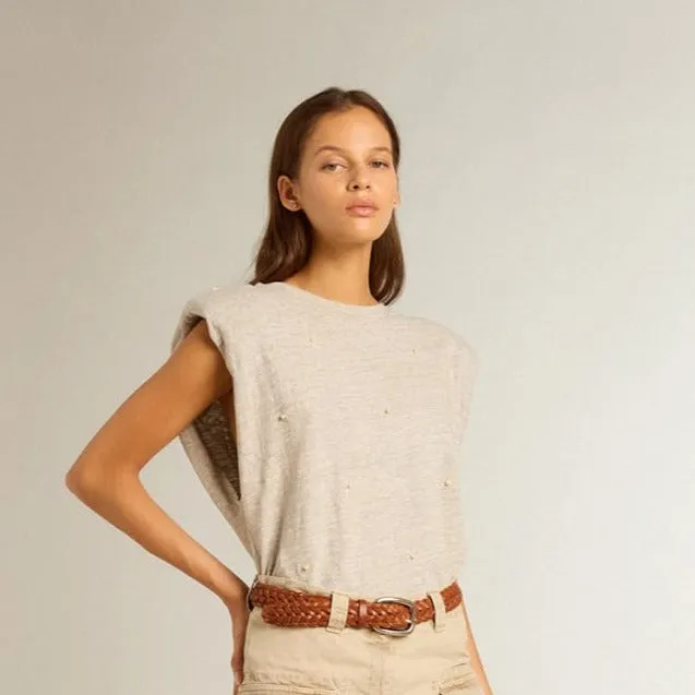 Padded-Shoulder Grey T-Shirt