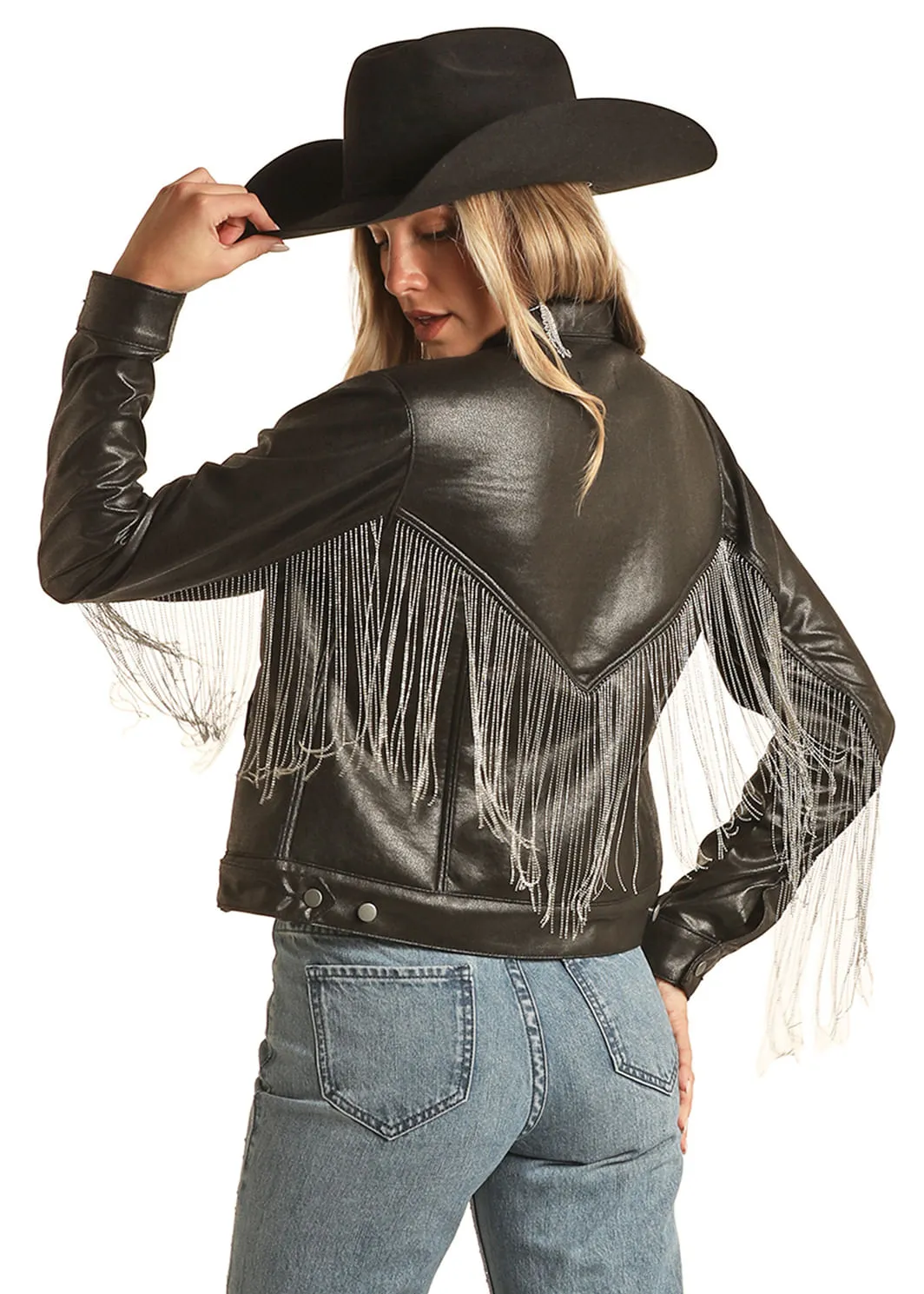 Panhandle Slim Women's Black Sherpa Lined Chain Fringe Jacket - Shop Now