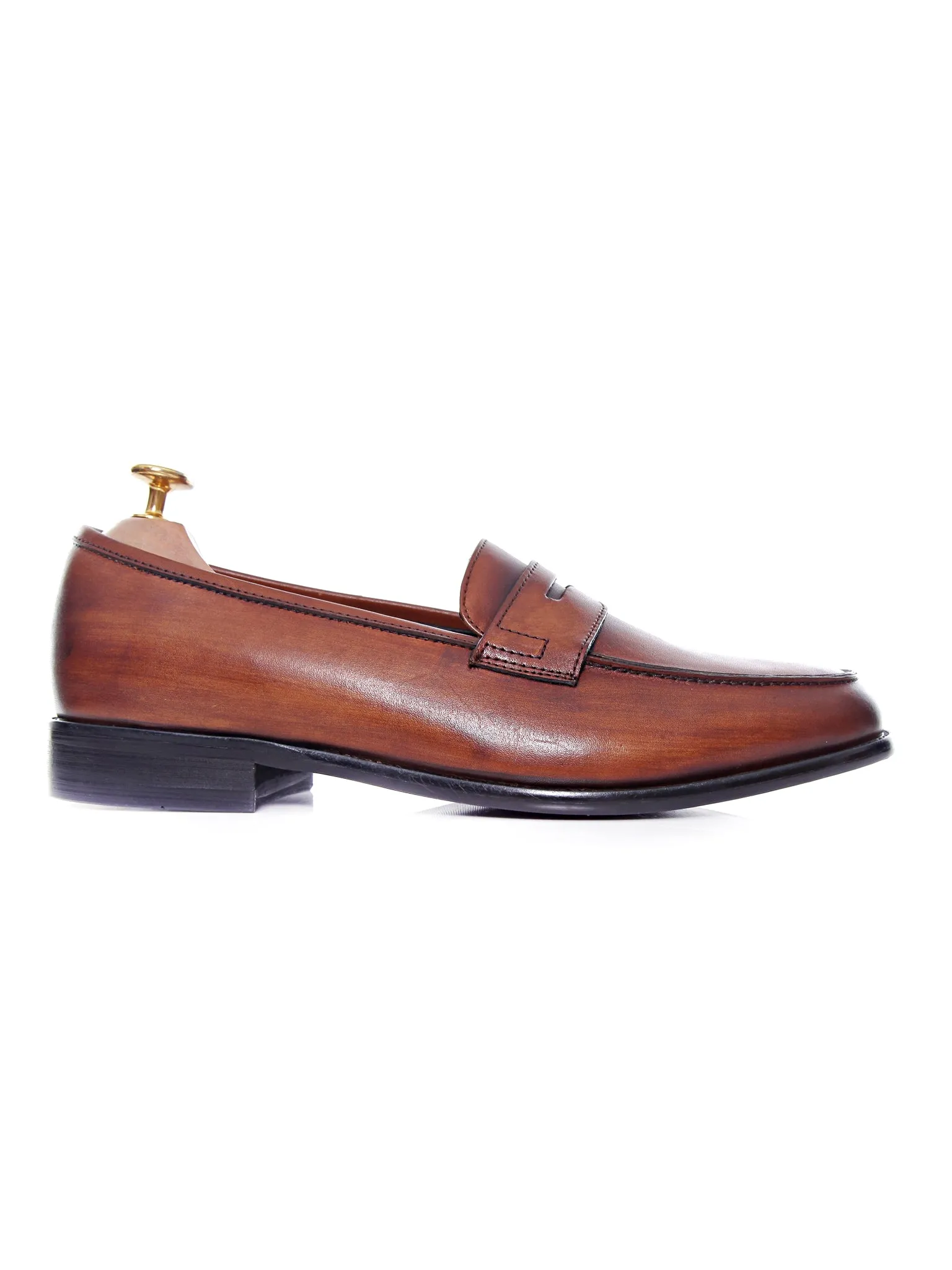 Penny Loafer Cognac Tan Hand Painted Patina