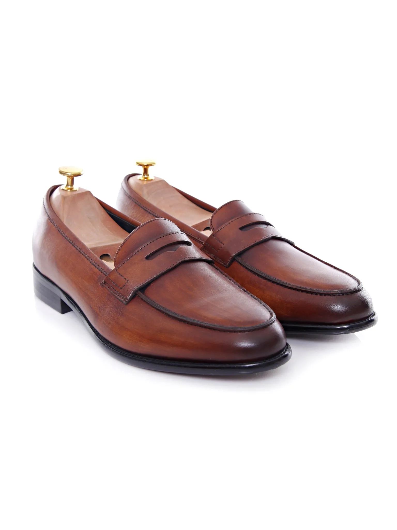 Penny Loafer Cognac Tan Hand Painted Patina