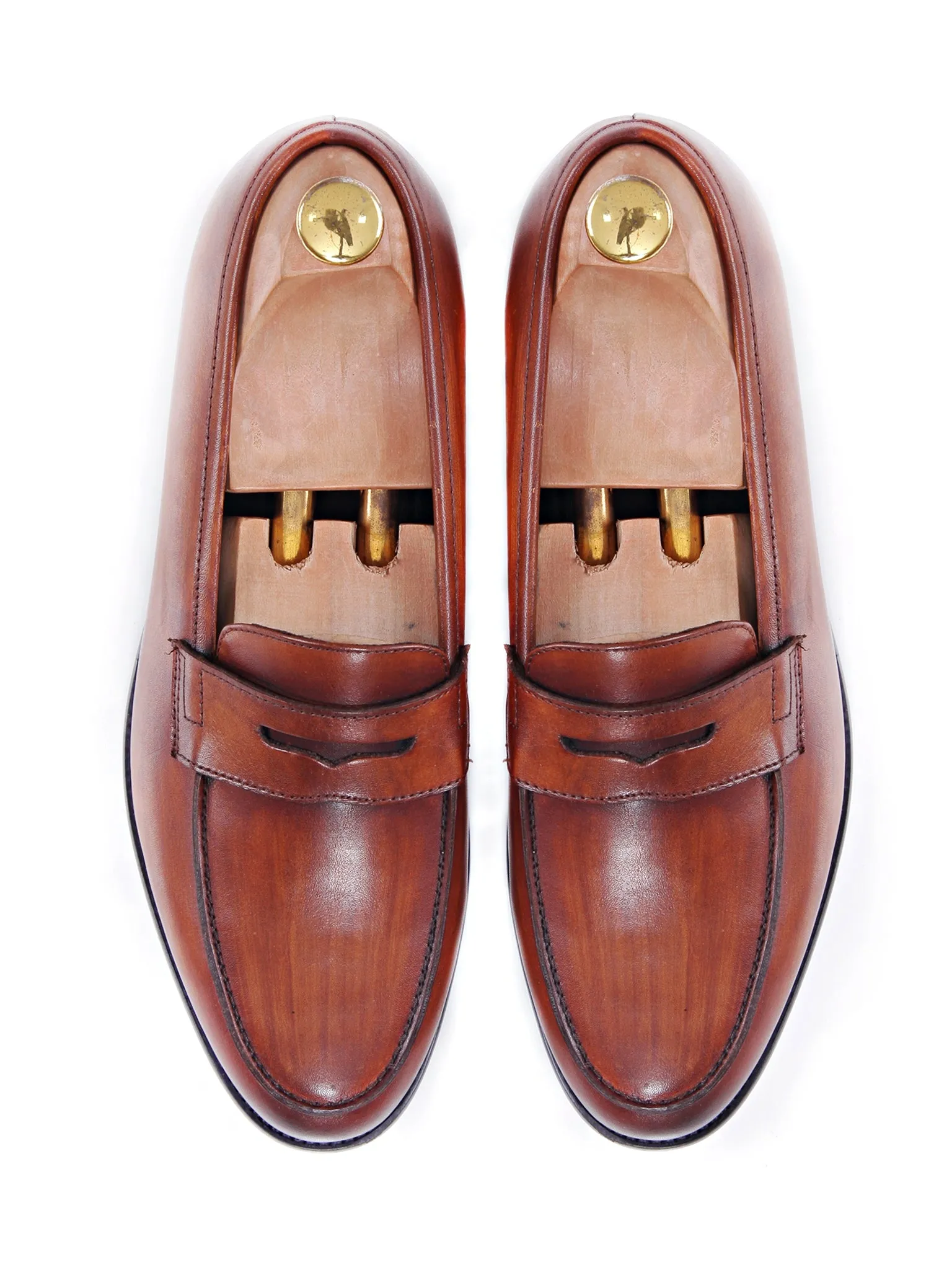 Penny Loafer Cognac Tan Hand Painted Patina