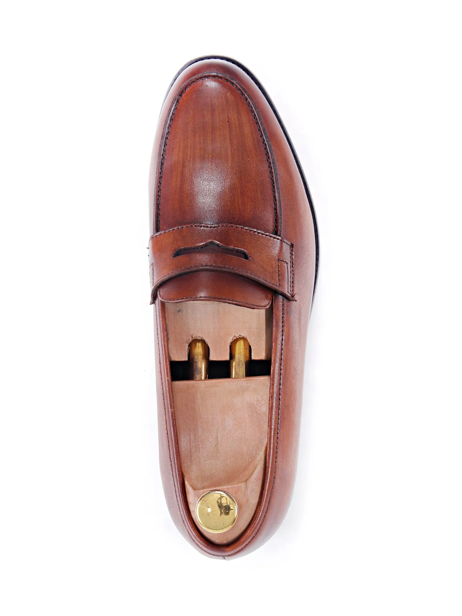 Penny Loafer Cognac Tan Hand Painted Patina