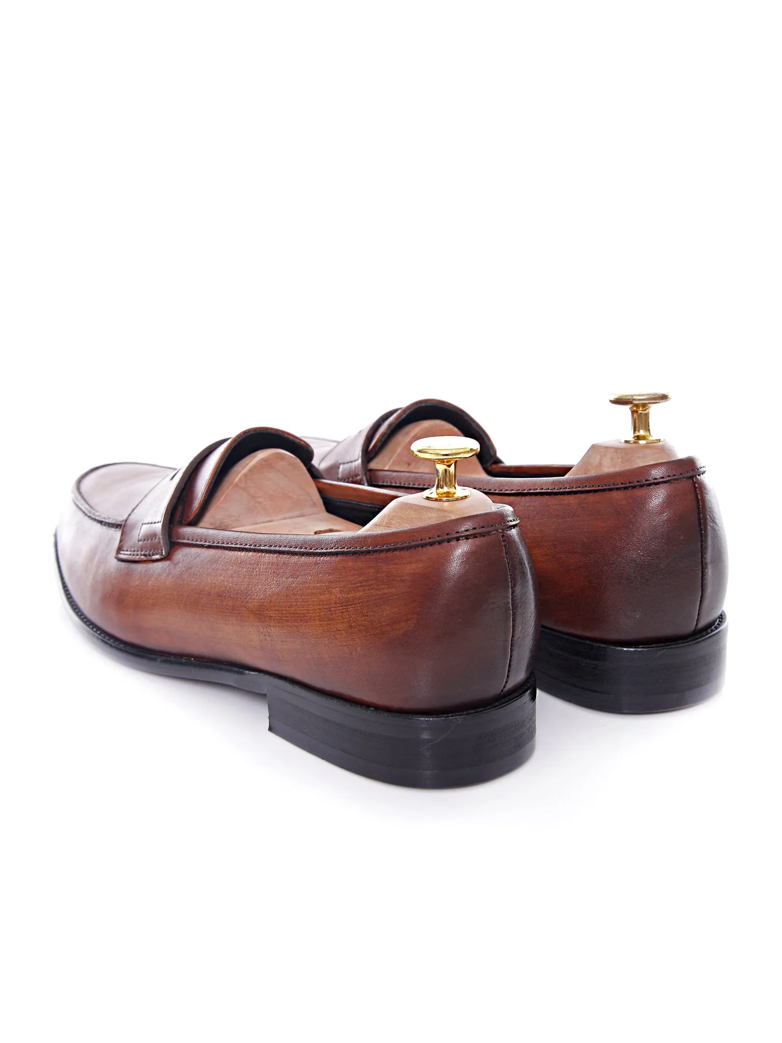 Penny Loafer Cognac Tan Hand Painted Patina