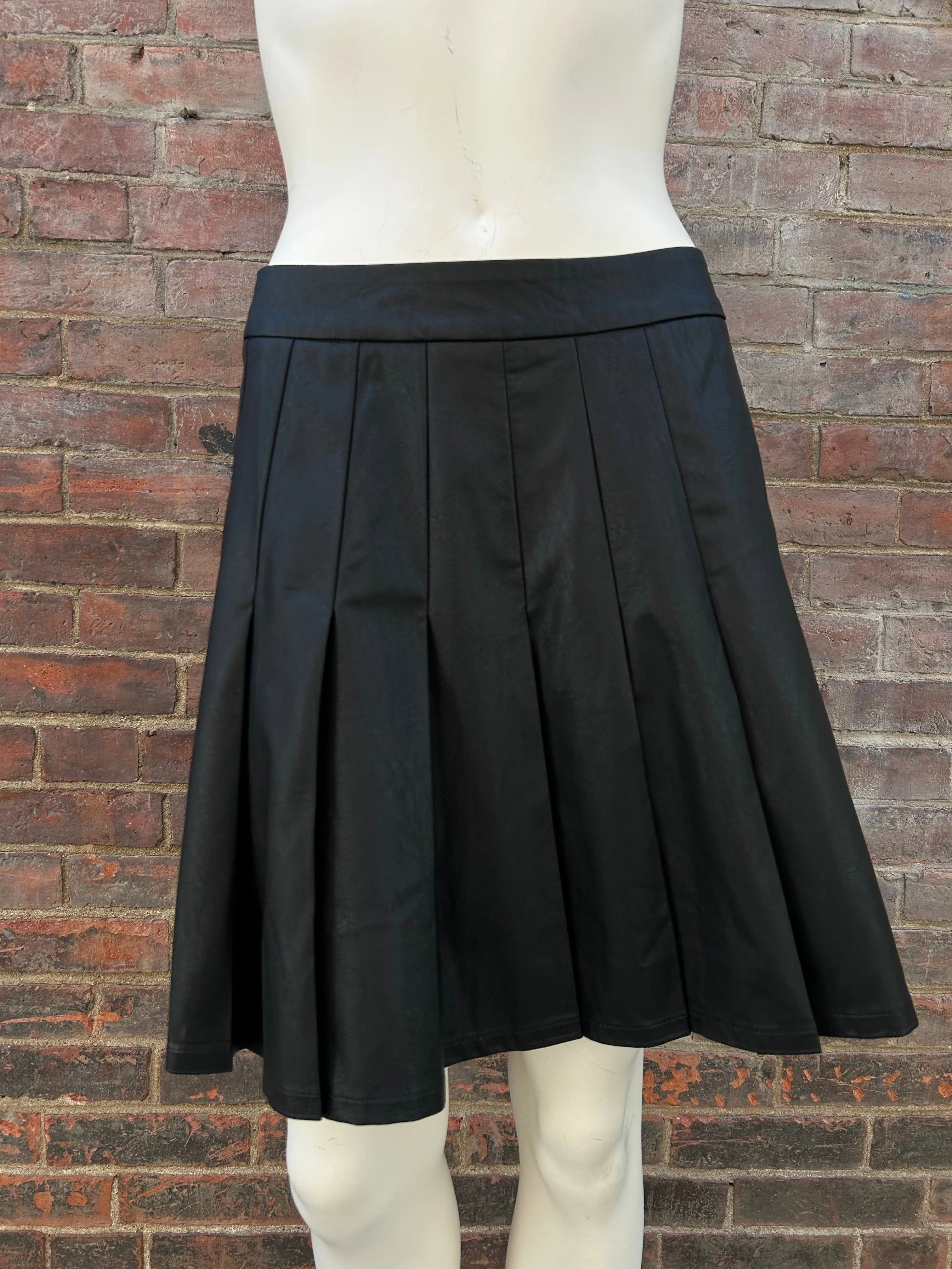 Pleated Faux Leather Skirt